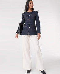 Ann Taylor Indigo Blend The Long Crew Neck Jacket in Denim