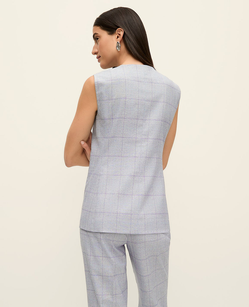 Ann Taylor Blue/White Combo The Long Crew Neck Vest in Plaid