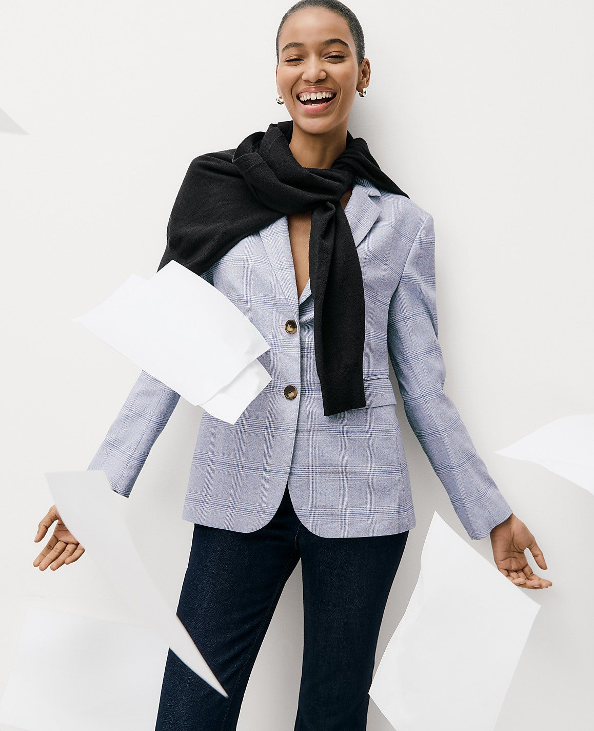 Ann Taylor Blue/White Combo The Greenwich Blazer in Plaid
