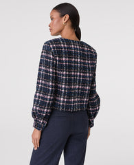 Ann Taylor Pink/Blue Plaid The Crew Neck Jacket in Plaid Tweed
