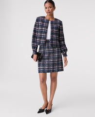 Ann Taylor Pink/Blue Plaid The Crew Neck Jacket in Plaid Tweed