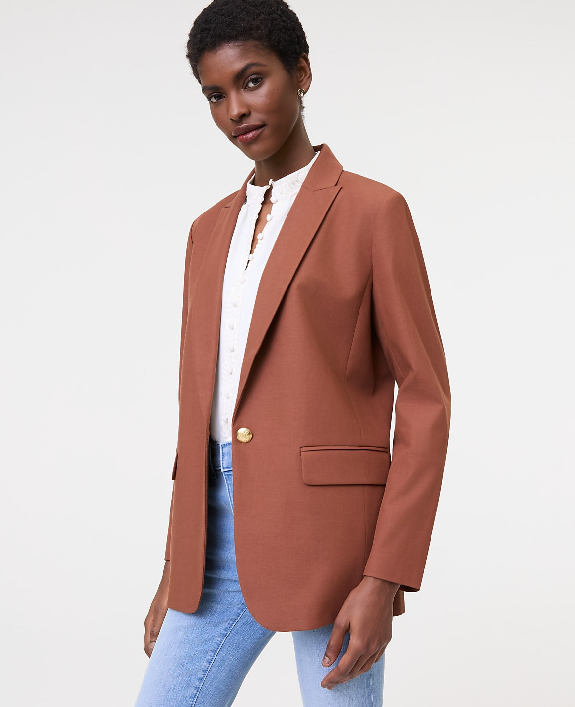 Ann Taylor Tortoise Shell Brown The Longline Blazer in Bi-Stretch Twill