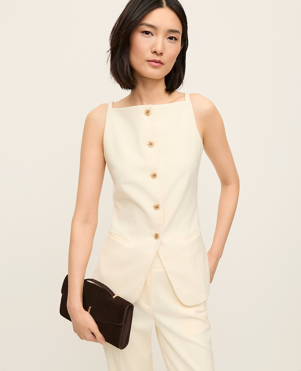 Ann Taylor Almond Oil Boatneck Vest
