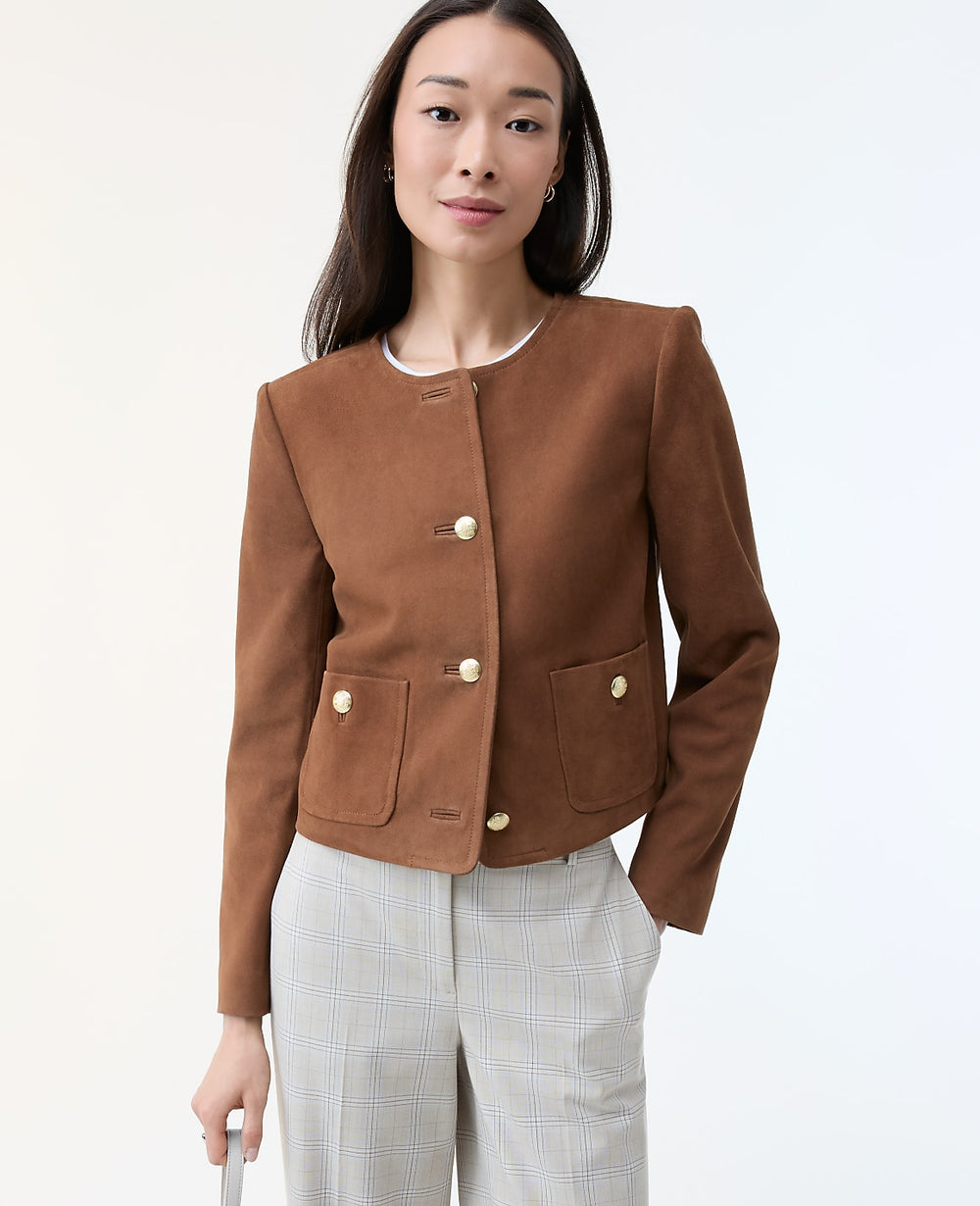 Ann Taylor Rich Umber The Crew Neck Jacket in Suede