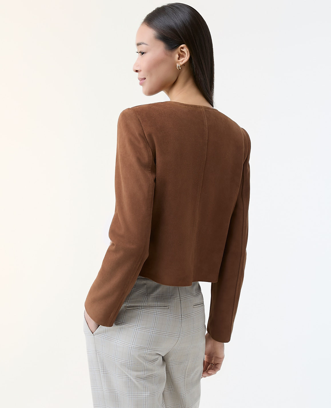 Ann Taylor Rich Umber The Crew Neck Jacket in Suede