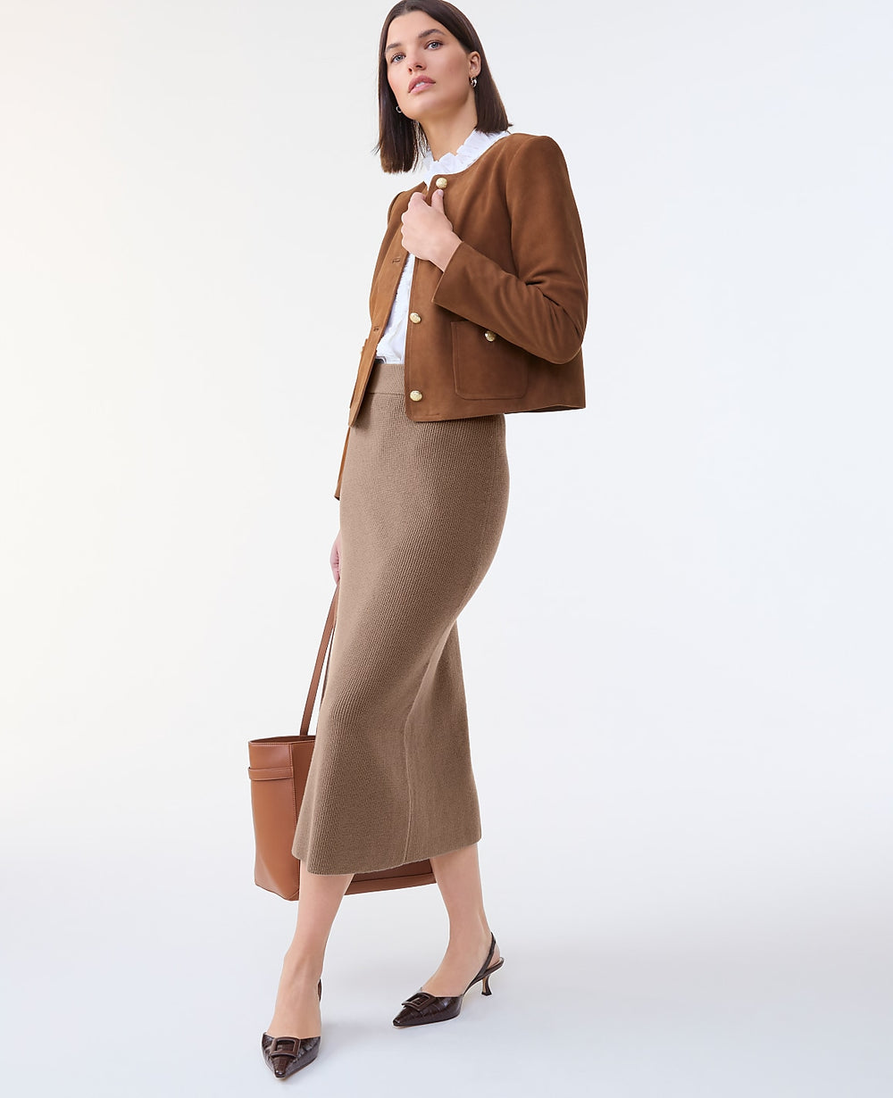 Ann Taylor Rich Umber The Crew Neck Jacket in Suede