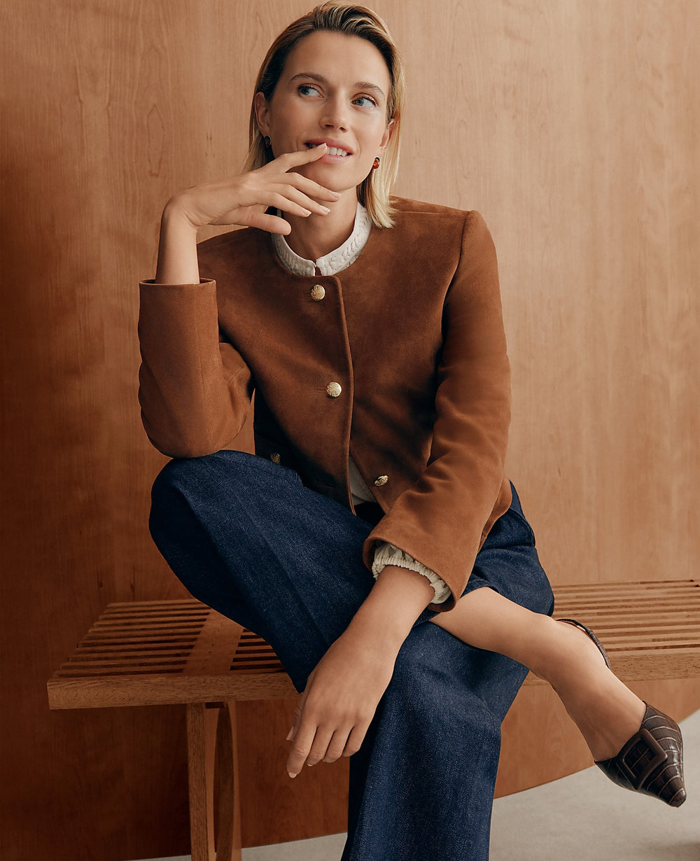 Ann Taylor Rich Umber The Crew Neck Jacket in Suede
