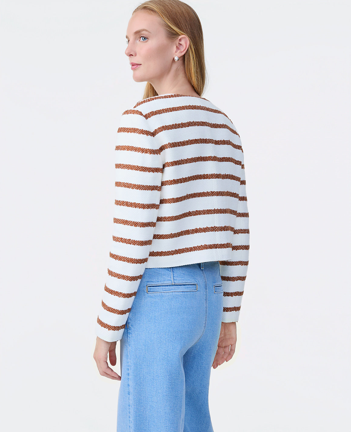 Ann Taylor Tortoise Shell The Crew Neck Jacket in Striped Tweed