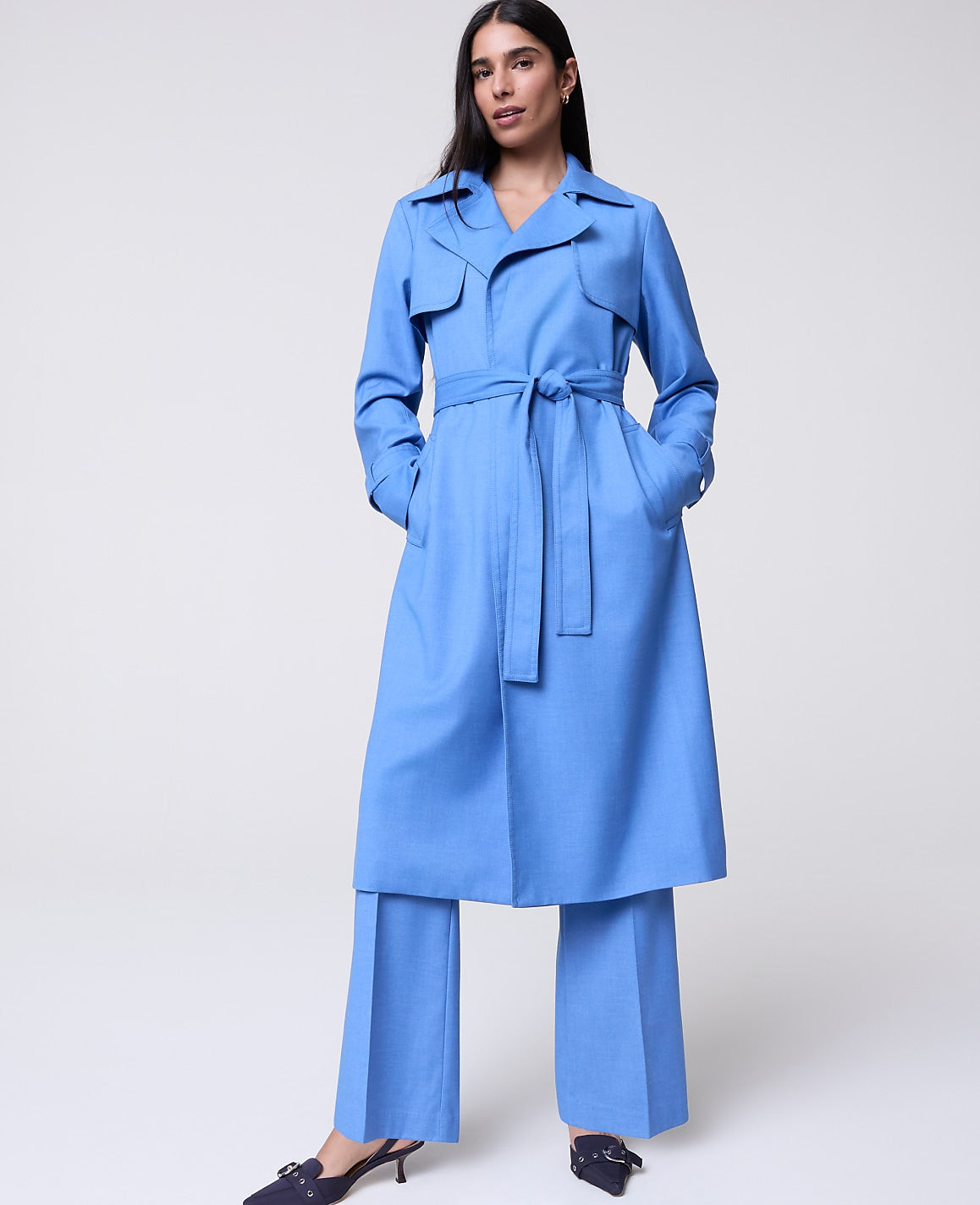 Ann Taylor Bluebird Melange The Long Trench Coat