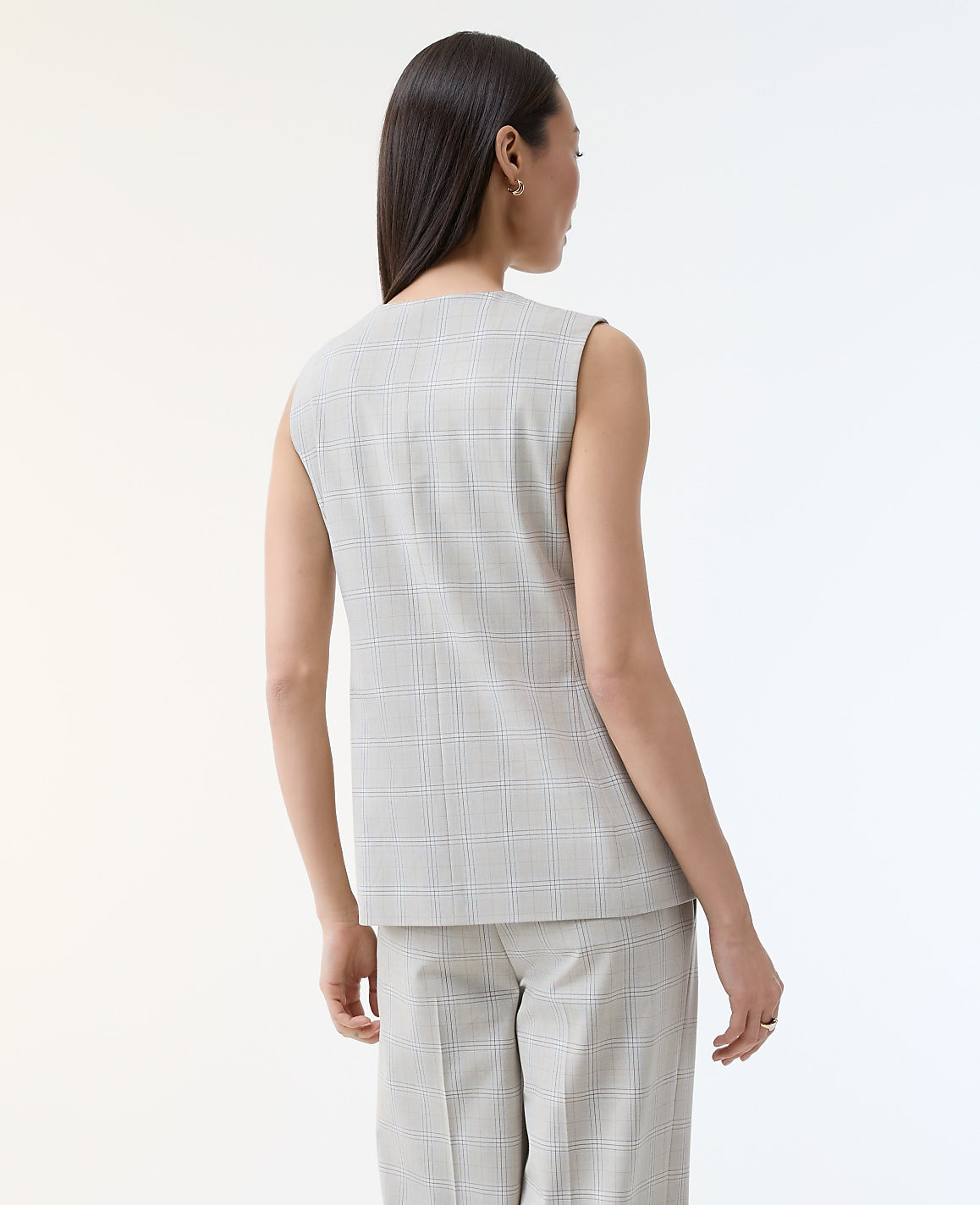 Ann Taylor Tan/Blue Combo The Long Crew Neck Vest in Plaid