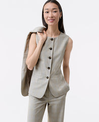 Ann Taylor Tan/Blue Combo The Long Crew Neck Vest in Plaid