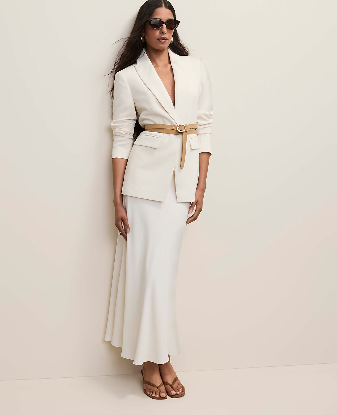 Ann Taylor Winter White Bias Flare Maxi Skirt