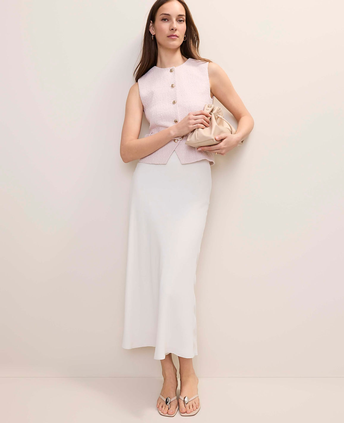 Ann Taylor Winter White Bias Flare Maxi Skirt