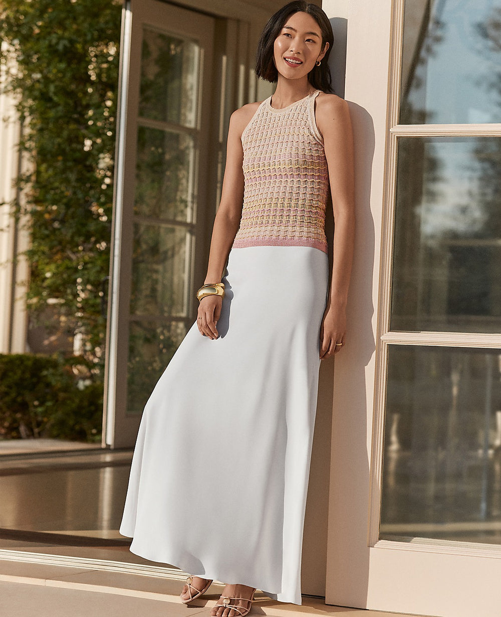 Ann Taylor Winter White Bias Flare Maxi Skirt