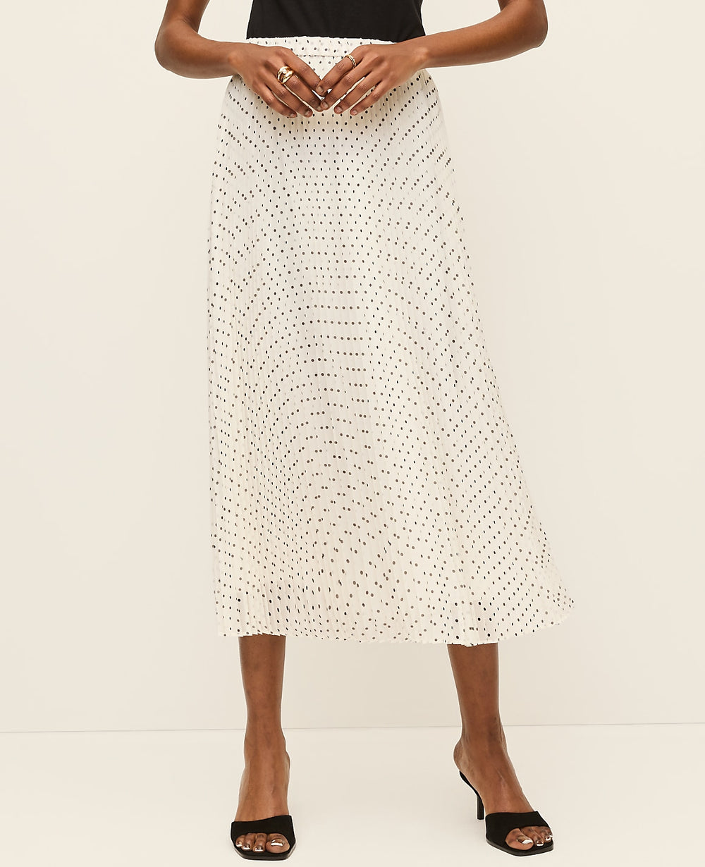 Ann Taylor Winter White Polka Dot Chiffon Midi Skirt