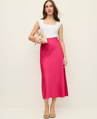 Ann Taylor Bougainvillea Satin Bias Midi Slip Skirt