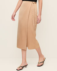 Ann Taylor Cafe Au Lait Satin Wrap Midi Skirt
