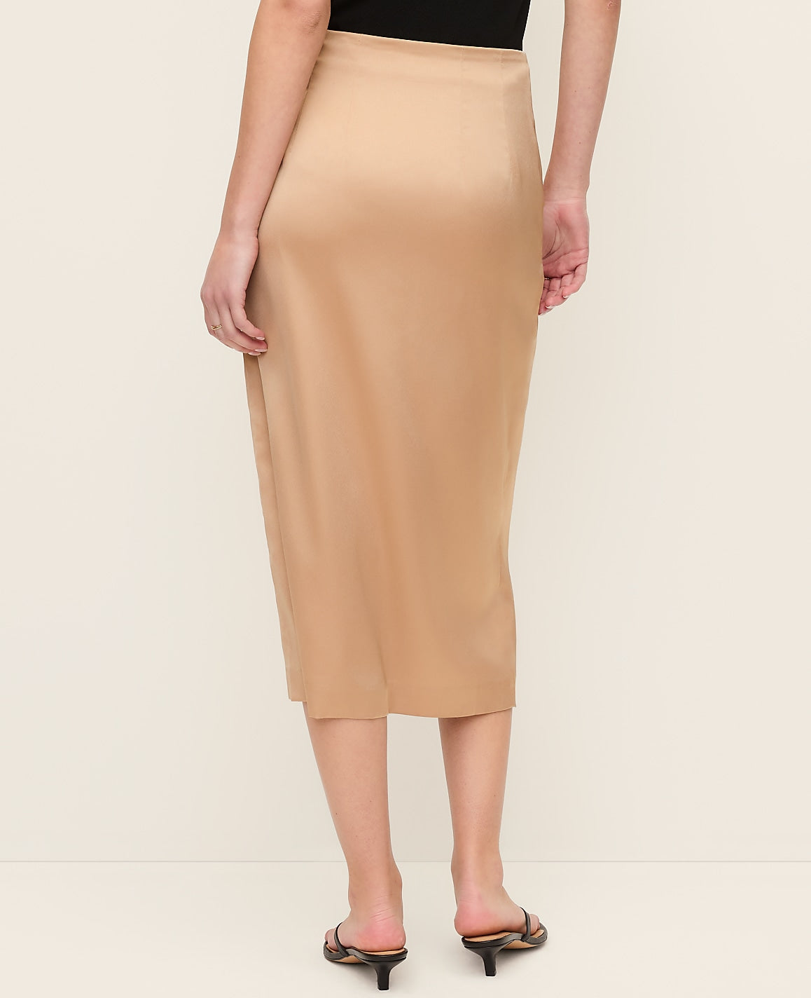 Ann Taylor Cafe Au Lait Satin Wrap Midi Skirt