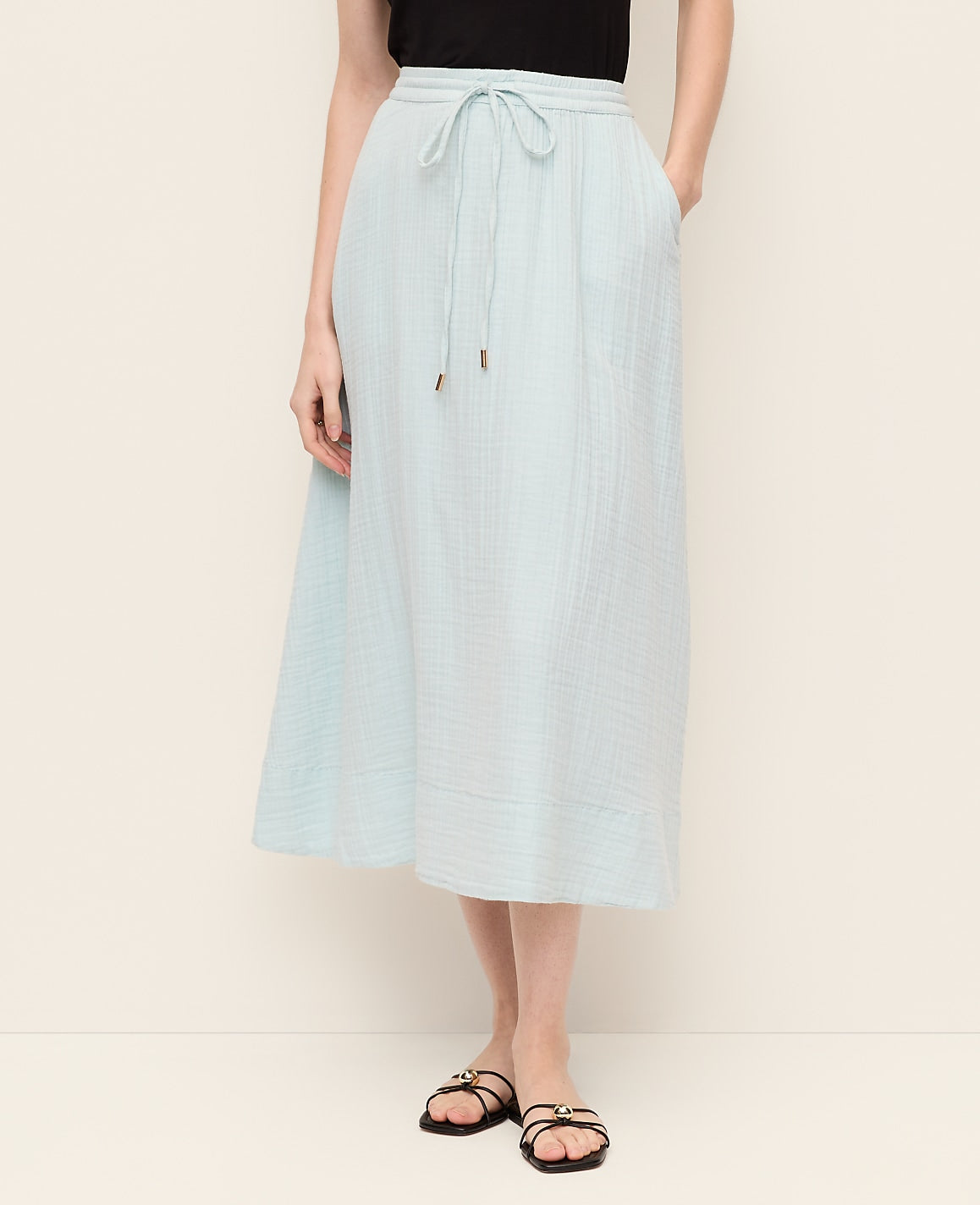 Ann Taylor Mountain Air Cotton Gauze Drawstring Midi Skirt