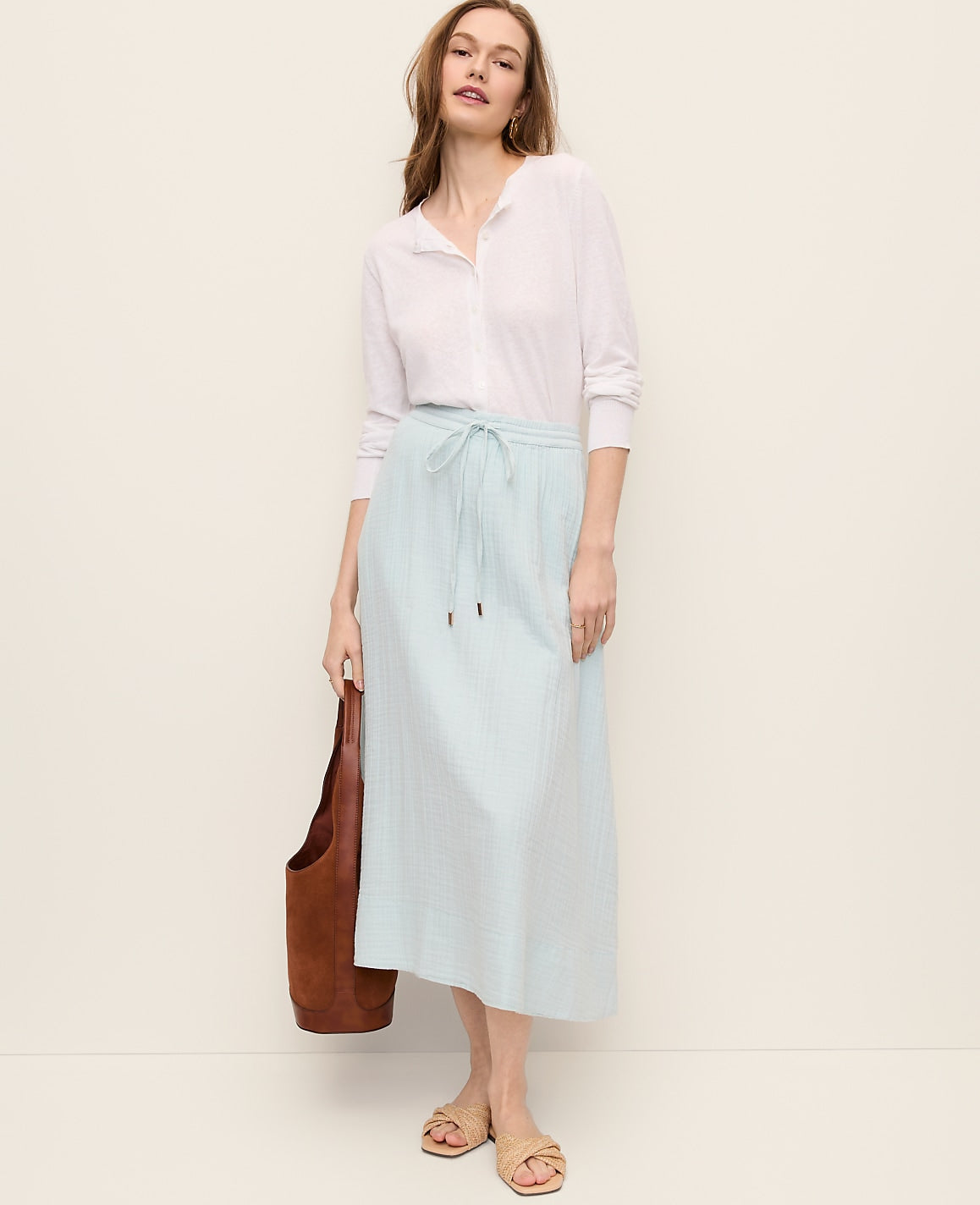 Ann Taylor Mountain Air Cotton Gauze Drawstring Midi Skirt