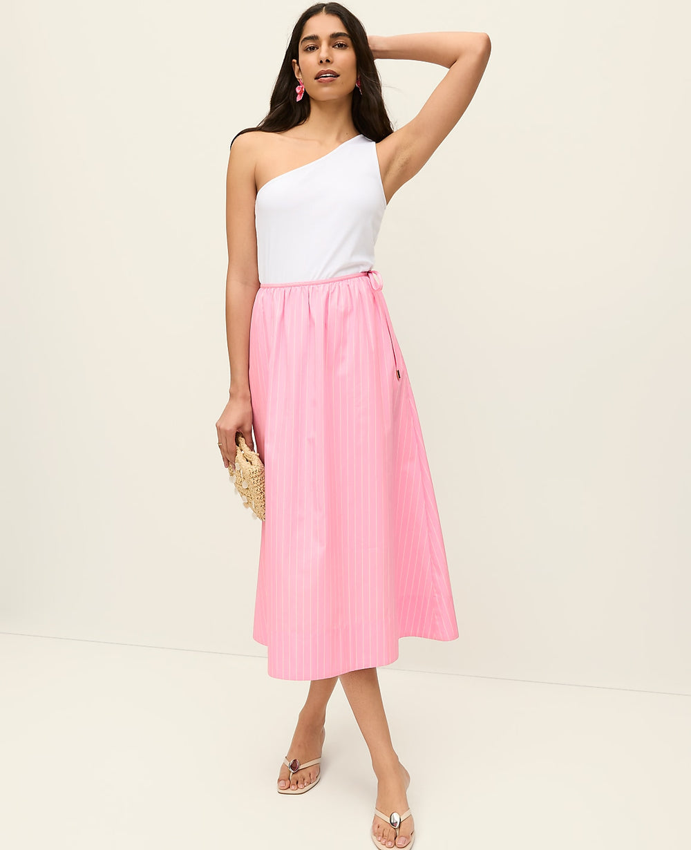 Ann Taylor Strawberry Lemonade Striped Tie Waist Midi Skirt