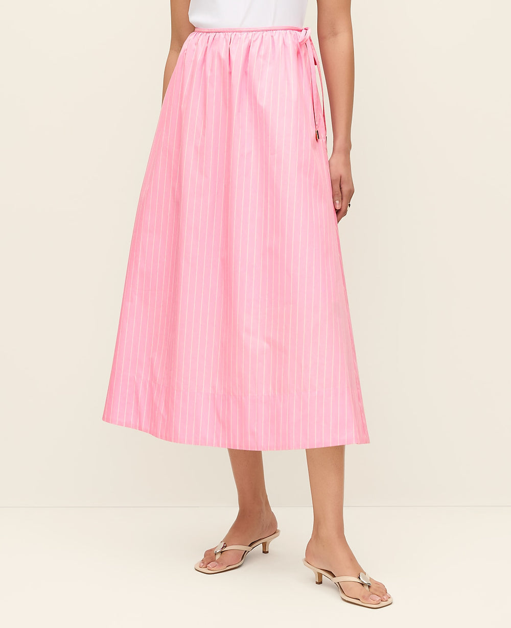 Ann Taylor Strawberry Lemonade Striped Tie Waist Midi Skirt