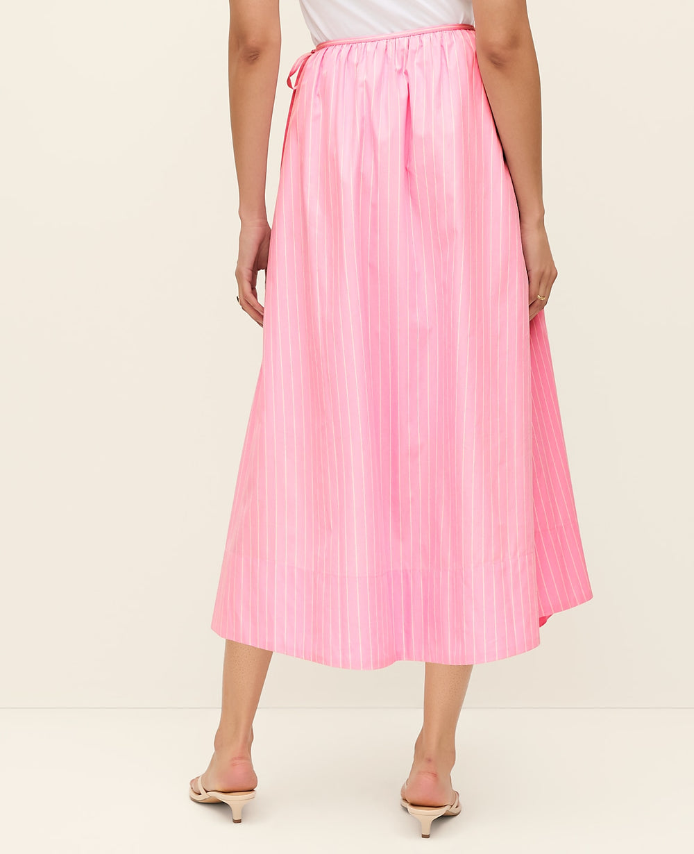 Ann Taylor Strawberry Lemonade Striped Tie Waist Midi Skirt