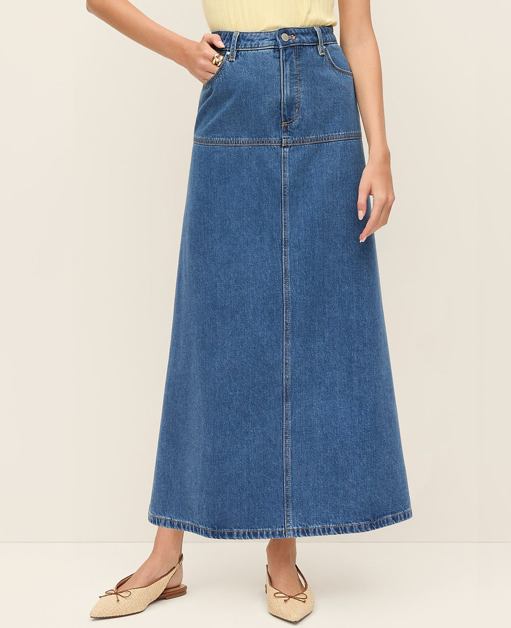 Ann Taylor Bright Medium Stone Wash Weekend Denim Midi Skirt
