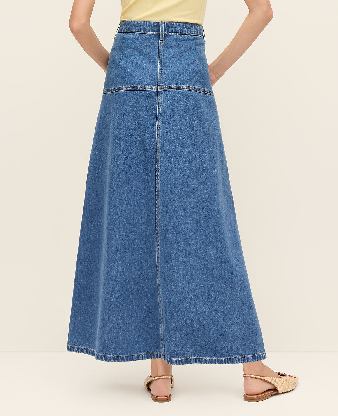 Ann Taylor Bright Medium Stone Wash Weekend Denim Midi Skirt