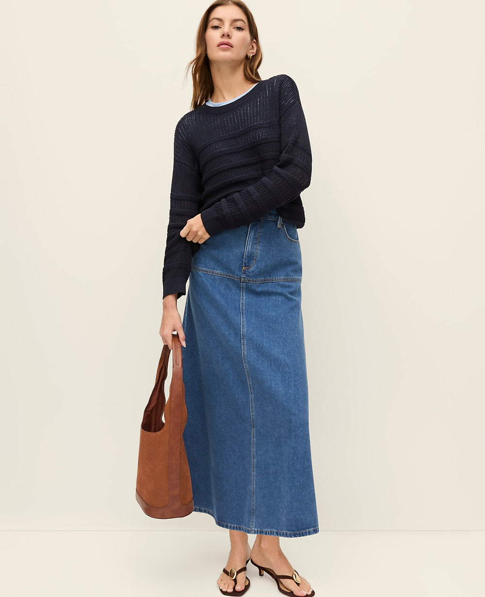 Ann Taylor Bright Medium Stone Wash Weekend Denim Midi Skirt