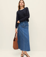 Ann Taylor Bright Medium Stone Wash Weekend Denim Midi Skirt
