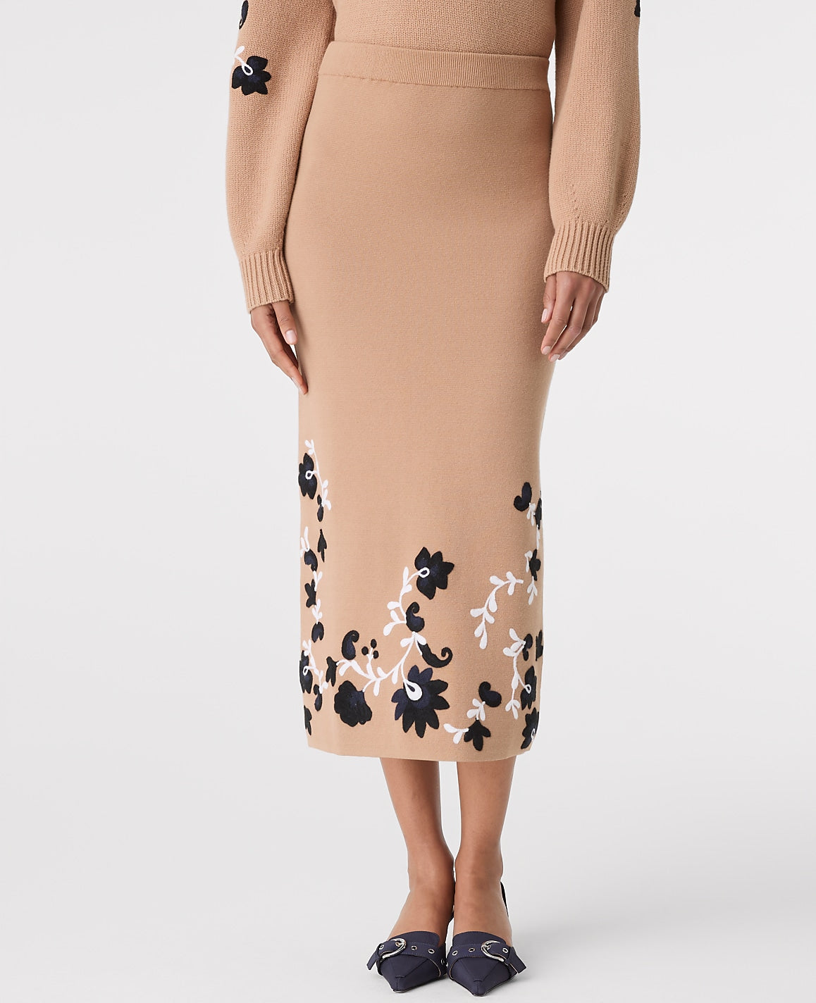 Ann Taylor Cafe Au Lait Floral Jacquard Sweater Skirt