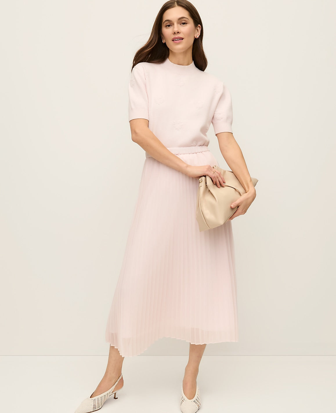 Ann Taylor Blush Haze Chiffon Pleated Midi Skirt