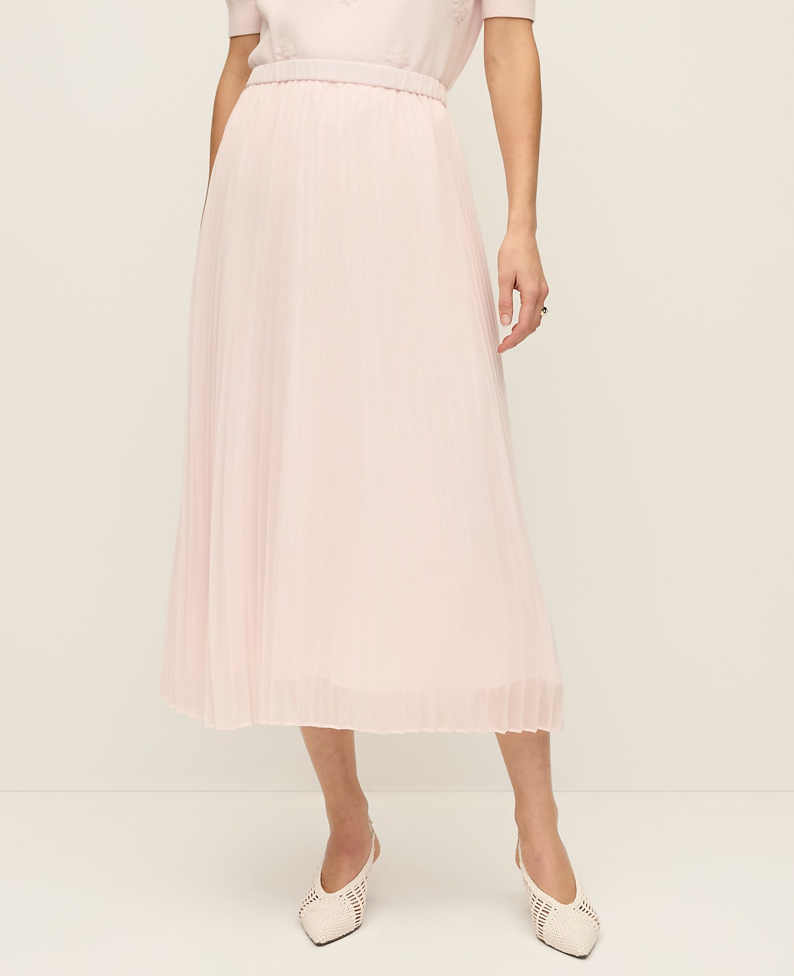 Ann Taylor Blush Haze Chiffon Pleated Midi Skirt