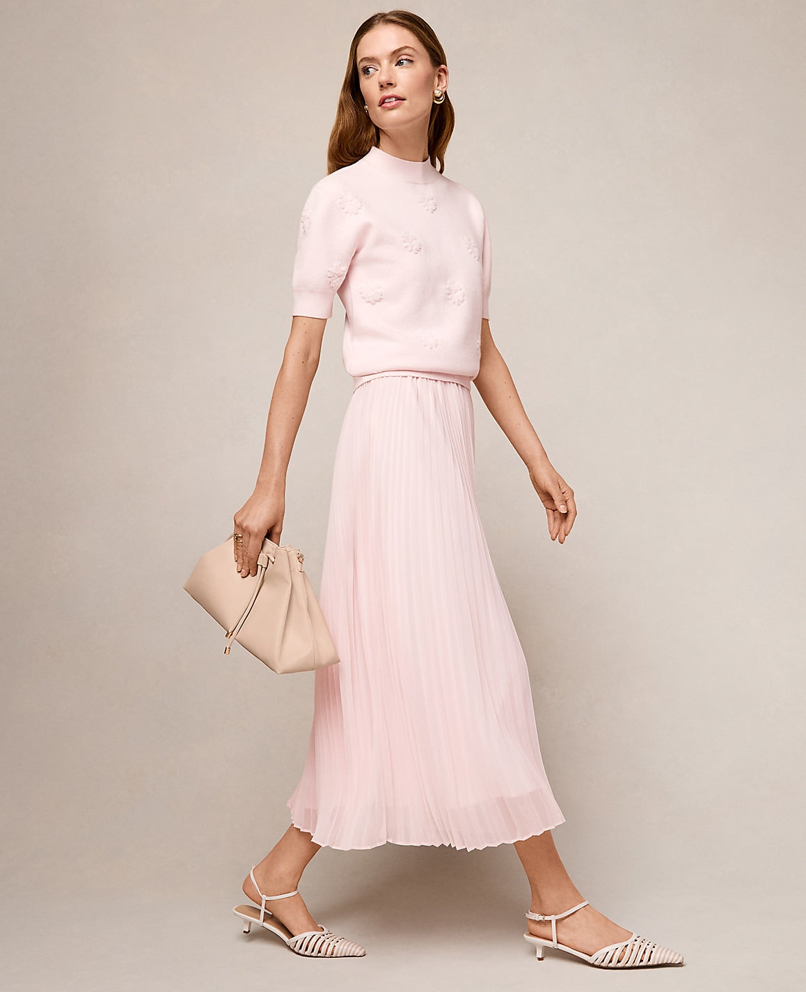 Ann Taylor Blush Haze Chiffon Pleated Midi Skirt