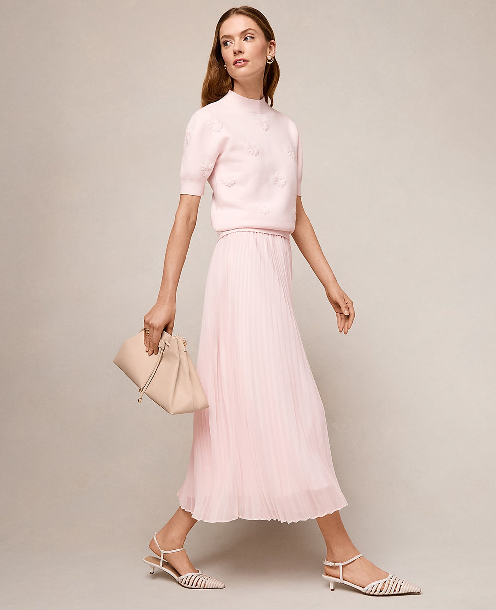 Ann Taylor Blush Haze Chiffon Pleated Midi Skirt