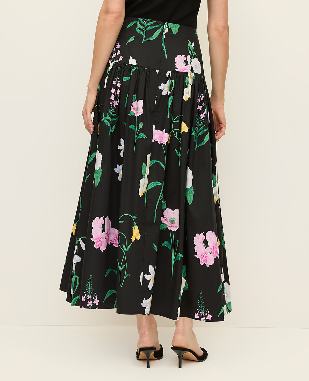 Ann Taylor Black Floral Gathered Maxi Skirt