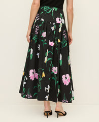 Ann Taylor Black Floral Gathered Maxi Skirt