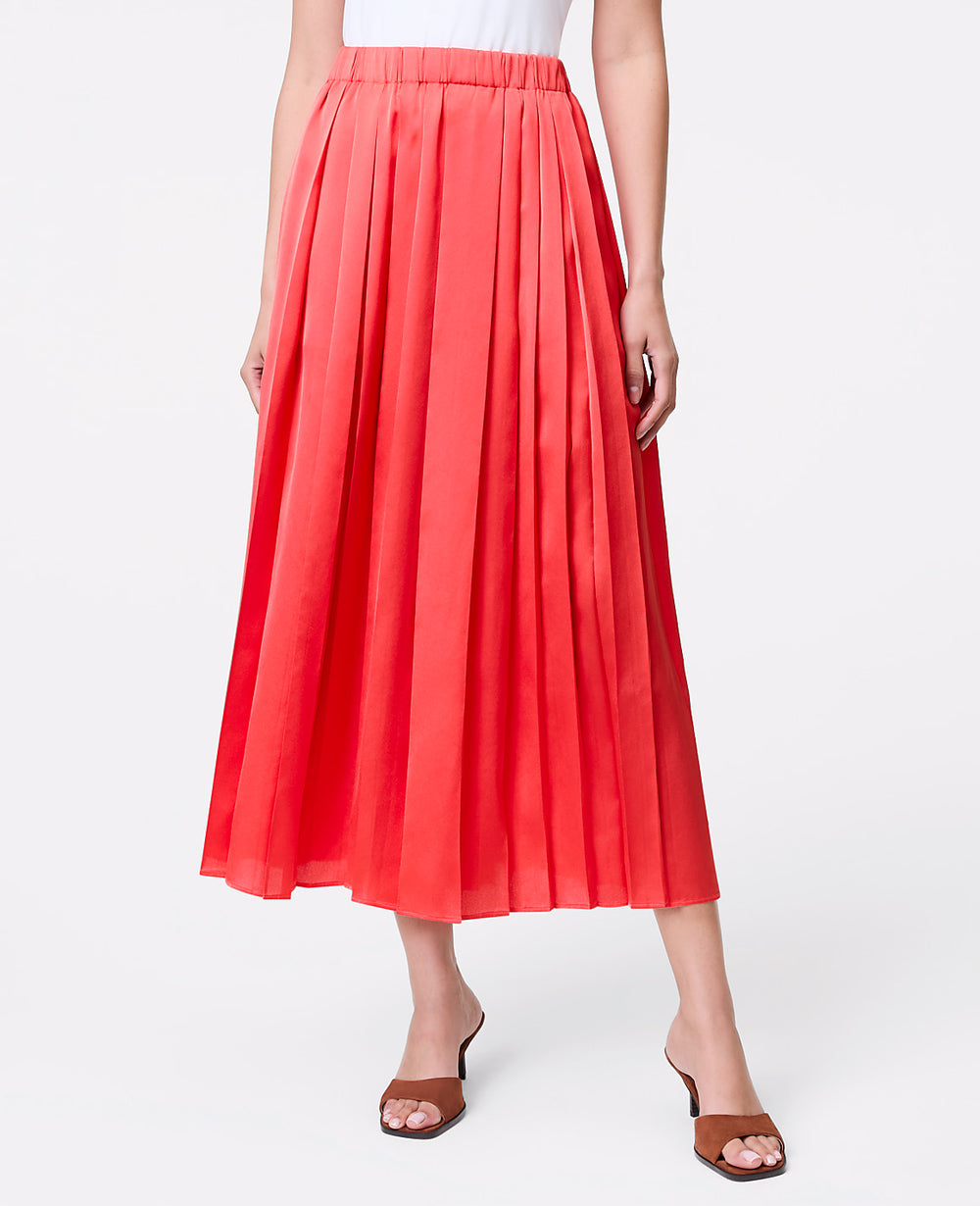 Ann Taylor Fiery Sunset Satin Pleated Midi Skirt