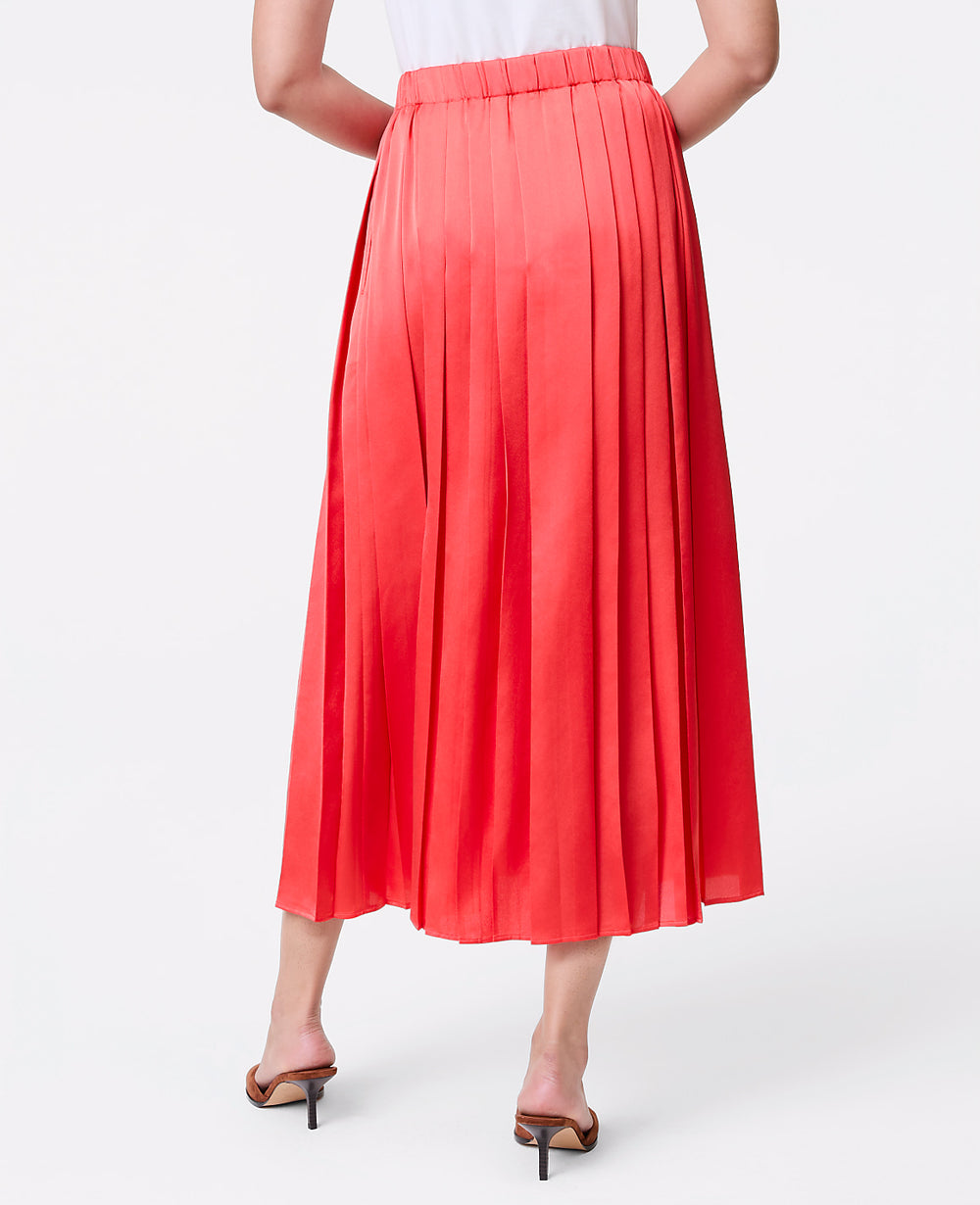 Ann Taylor Fiery Sunset Satin Pleated Midi Skirt