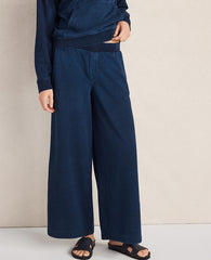 Ann Taylor Dark Indigo Haven Well Within Indigo Cotton Terry Wide Leg Pants