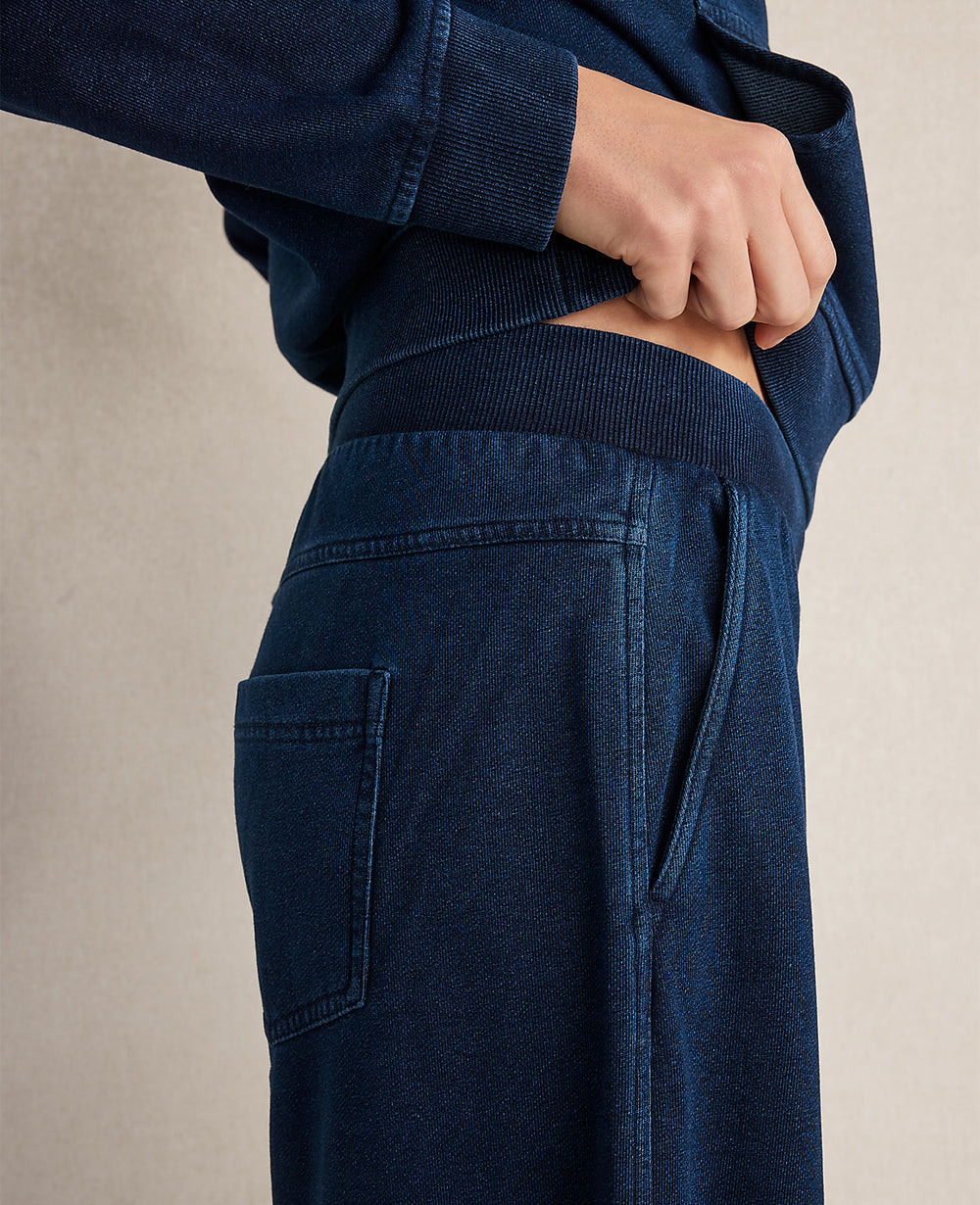 Ann Taylor Dark Indigo Haven Well Within Indigo Cotton Terry Wide Leg Pants