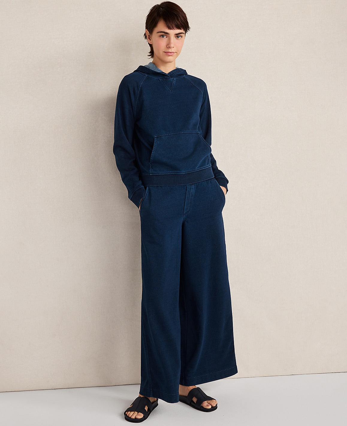 Ann Taylor Dark Indigo Haven Well Within Indigo Cotton Terry Wide Leg Pants