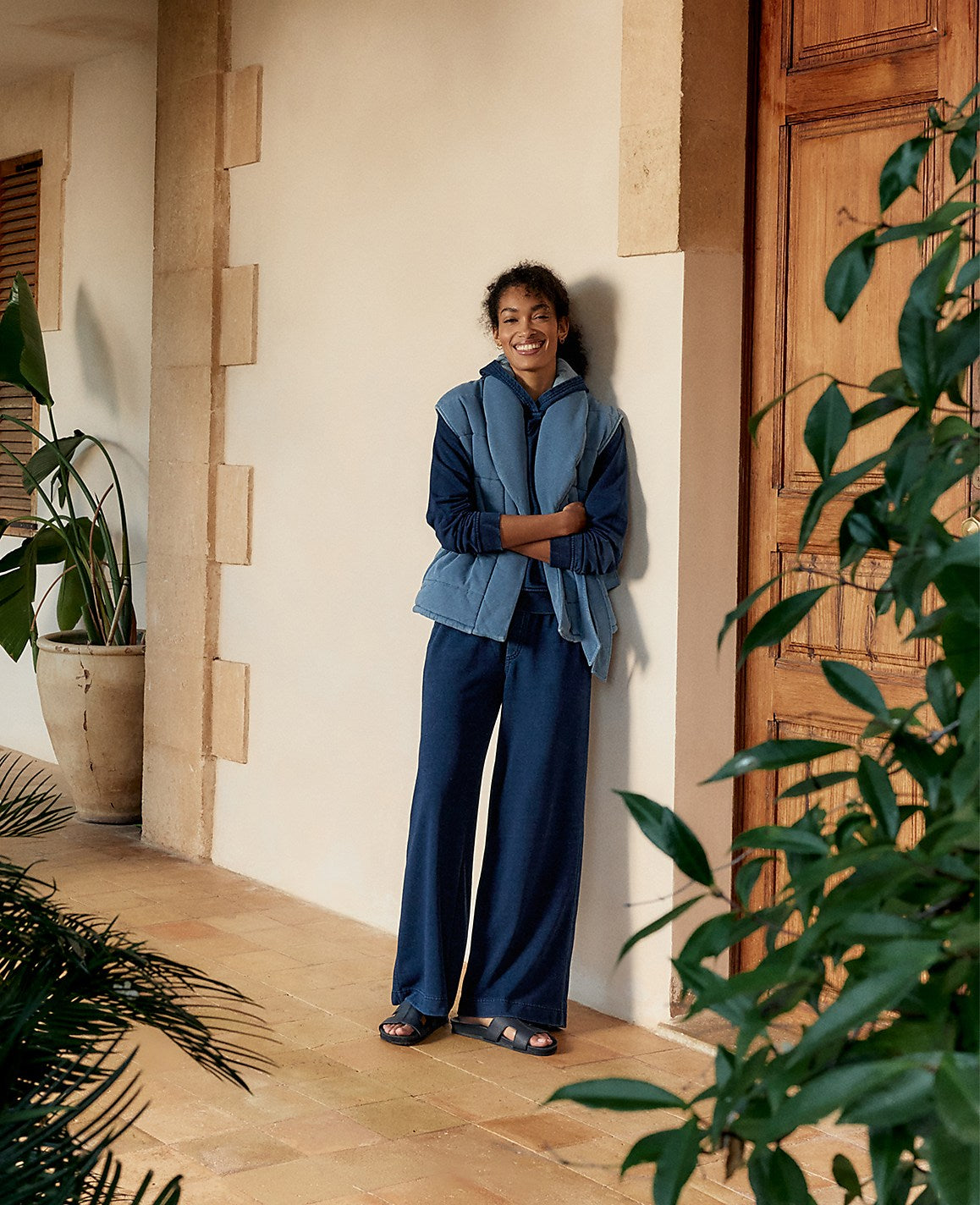 Ann Taylor Dark Indigo Haven Well Within Indigo Cotton Terry Wide Leg Pants