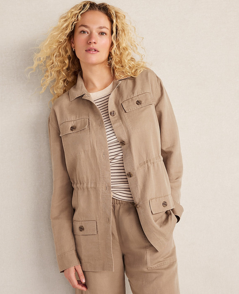 Ann Taylor Neutral Haven Well Within Linen Blend Dobby Jacket