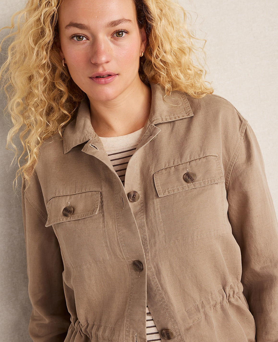 Ann Taylor Neutral Haven Well Within Linen Blend Dobby Jacket