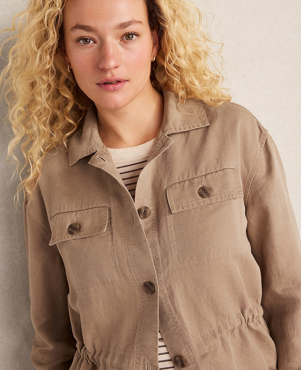 Ann Taylor Neutral Haven Well Within Linen Blend Dobby Jacket