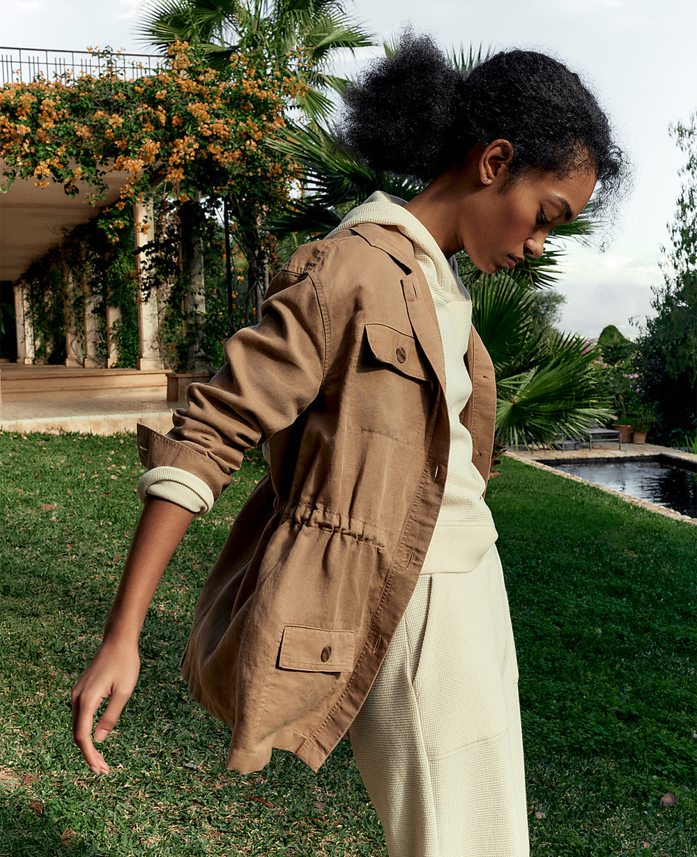 Ann Taylor Neutral Haven Well Within Linen Blend Dobby Jacket