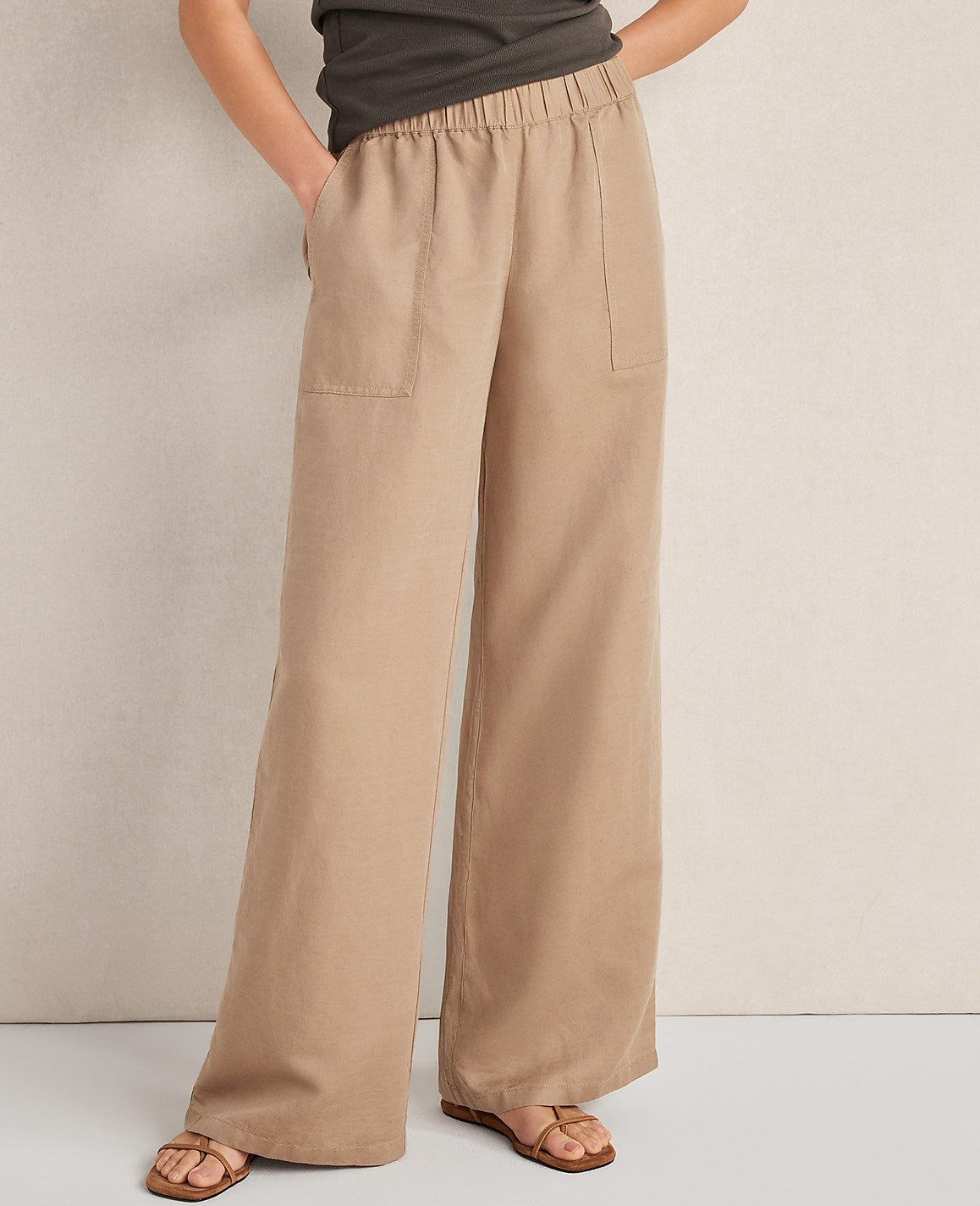 Ann Taylor Neutral Haven Well Within Linen Blend Dobby Wide Leg Pants
