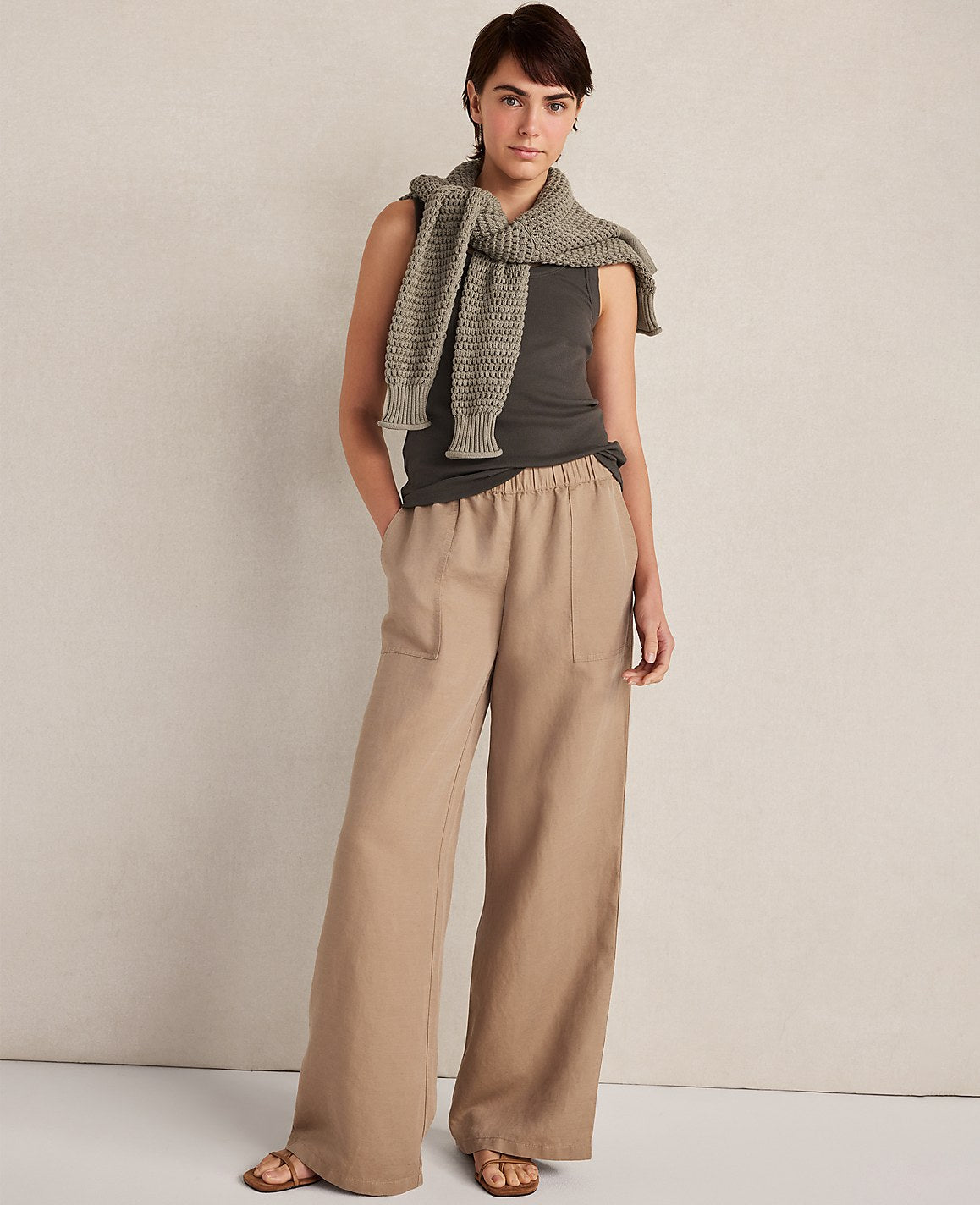 Ann Taylor Neutral Haven Well Within Linen Blend Dobby Wide Leg Pants